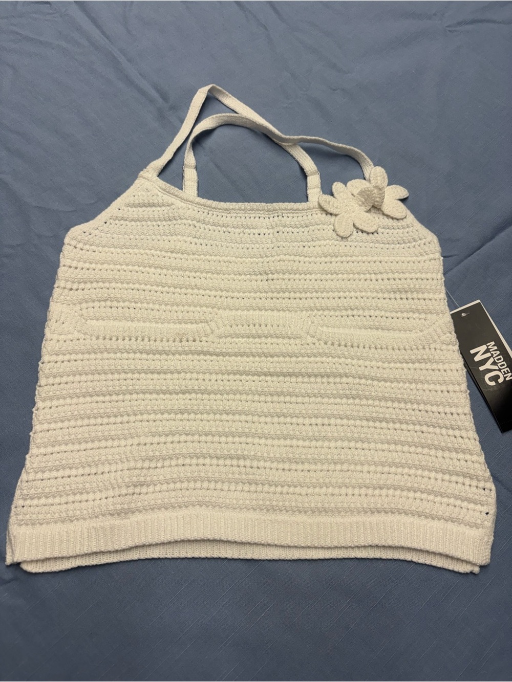Madden NYC Women's Cream Crochet Tank Top with Flower